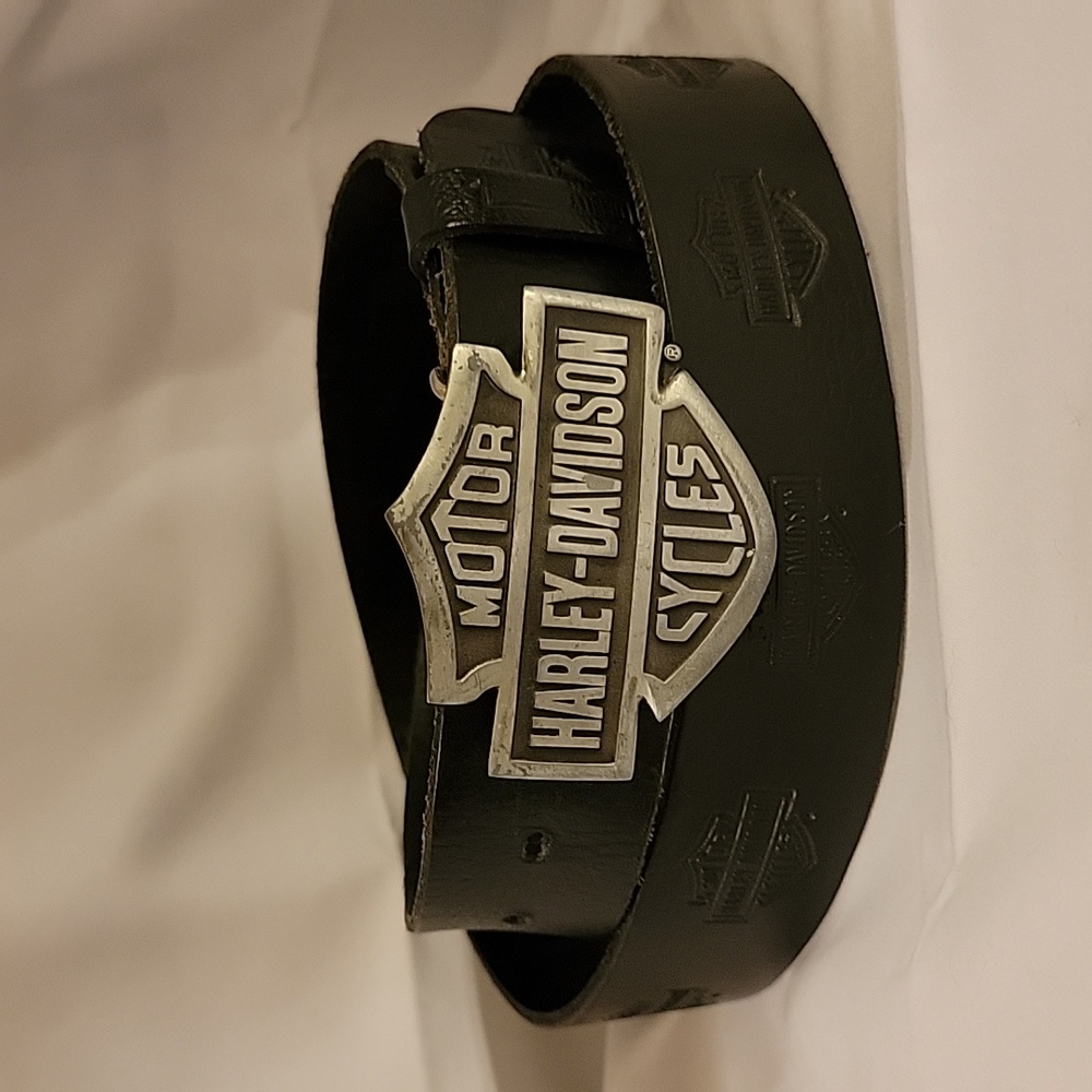 Authentic Men's Harley-Davidson Black Leather Belt Silver Tone Metal Buckle 36